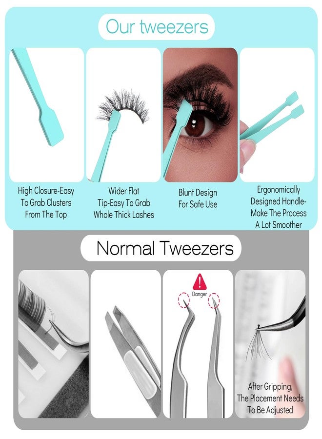 Exircy Lash Cluster Tweezers Kit for Individual Eyelash Clusters Stainless Steel Applicator Professional Flat-Tip Applicator for DIY Extensions Safe Blunt Design Ergonomic Handle Easy for Beginners (Blue) - Image 4